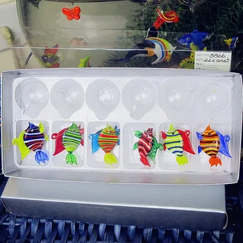 6pcs po Meri Ročno Pihano Plavajoče stekla prugasta Tropske ribe, mini Figurice akvarij dekoracijo obesek živali kipi okraski