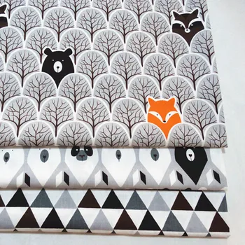 Nove Bombažne Tkanine Za Diy Mozaik Šivanje Baby Domov Tekstilne Quilting Tilda Tissus Obrti Siva Dreves Fox Nosi Panda Tri kota