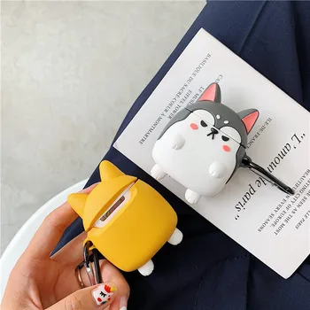 3D pes Corgi Zaščitna torbica za AirPods Srčkan Kritje Bluetooth Slušalke Primeru za Letalski stroki 2 Silikona Edinstven z Keychain