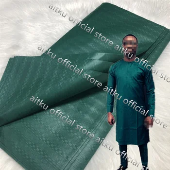 10 YardsAfrican Atiku Čipke 2020 Visoke kakovosti Nigerija atiku tkanine, Zelene barve, bombaž mehko Atiku tkanine za moške AT30
