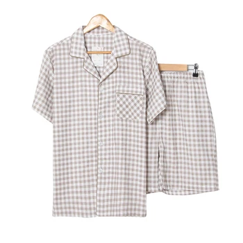 Poletje bombaž dvojno gazo pižamo moška kratka sleeved hlače, obleka za moške pižame predalčni velikosti domov storitev pižamo obleko
