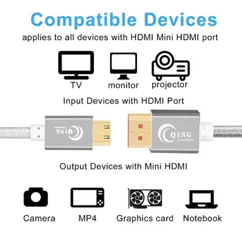 Mini HDMI na HDMI High Speed Moški Moški Mini HDMI Kabel, 3D, 4K ločljivosti 1080P za Kamero, Monitor, Projektor Prenosni MP4 Mini HDMI