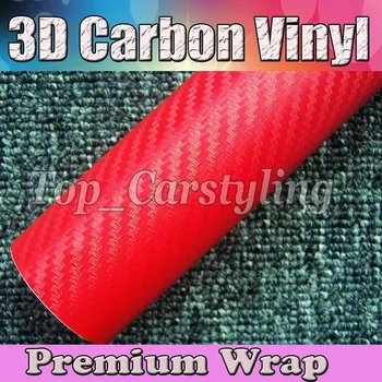Visoko kakovostno Rdeče 3D Ogljikovih Vlaken Vinil Car Wrap Film folije Z Air Bubble Free 3D Avto kože styling pokrivna velikost 1.52x30m/Roll