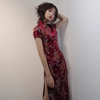 Kitajski Slog Qipao Seksi Žensk Plus Velikost Cheongsam Letnik Klasični Kitajski Obleko Zmaj In Feniks Dolgo Vestidos 4XL 5XL 6XL