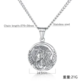 Moda za Moške Ogrlica Krog Kovanca Obesek Jezus, Devica Marija Krščanskem svetem Pismu Ogrlice iz Nerjavečega Jekla Nakit