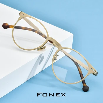 FONEX Čistega Titana Recept Očala Retro Okrogle Očala Okvir Moških Optični Kratkovidnost Očala Oči Stekla za Ženske korejski 8510
