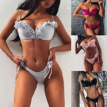 2020 Žensk Seksi Bikini Komplet Dveh Kosov Ruffles Push Up Oblazinjeni Poletje Nedrček, Tangice Povoj Kopalke, Kopalke, kopalke Plažo