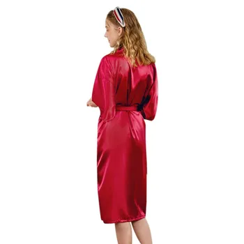 Imitacije Svile Kimono kopalni plašč Ženski Nevesta Družico Poroko Haljo Obleke Ženske Dolgo Sleepwear M-2XL