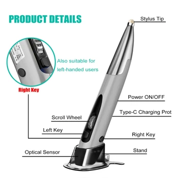 Polnilna Desno in Levo Roko, 1200 DPI, 2.4 G, USB, Brezžična Miška z Micro USB Tip C Adapter Touch Pen Funkcijo za Prenosni RAČUNALNIK