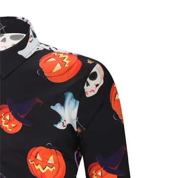 ZUZK Rokavi Moški Smešno Halloween Majica Bučna Tiskanje Oversize Long Sleeve Majica