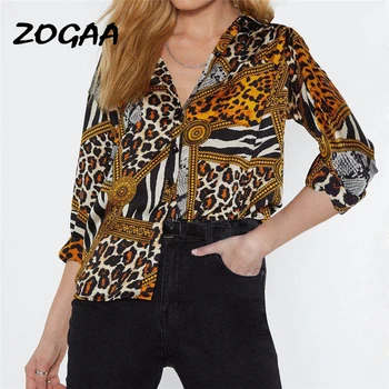 ZOGAA Šifon Bluzo Ženske 2019 Leopard Kača Verige Tiskanje Vintage Bluze Priložnostne Urad Majica Plus Velikost Dame Vrhovi Blusas Mujer