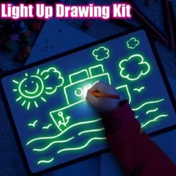 Otroci Čarobno Fluorescentna Zamrznitev Svetlobe Risba, Slikarstvo Odbor 3D LED Svetlobna Doodle Grafiti Blok Označevalnik Predlogo Igrača