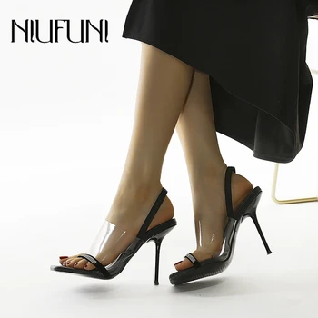 NIUFUNI Plus Velikost 35-42 Ženske Sandale, ki Modne Nosorogovo Pregleden Visokih Petah Stiletto Posnetek Kvadratni Toe Jasno, Čevlji Za Ženske