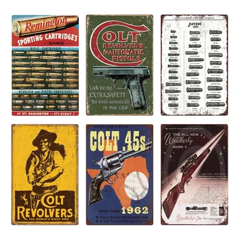 Pištole Colt Bullet Letnik Tin Prijavite Plaketo Kovinski Gun Shop Dekorativne Kovinske Plošče Colt Revolyers Retro Kovinski Znak Steni Plakat