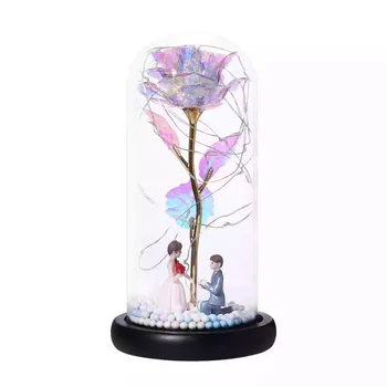 Novo leto 2020 Večno Cvetje Lepotica in Zver Rose v Stekleno kupolo, LED Utripa Povečal Za Valentines Poroko Dekleta Darila