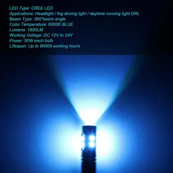 1 Par H1 LED Smerniki Žarnice 1800LM 8000K Ice Blue Super Svetla Avtomobilski Žarometi Padec Ladijskega prometa