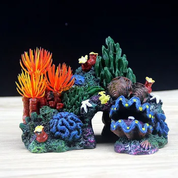 Fish tank krajinsko ozadju Paket Koralni conch lupini rockery Smolo vodo, travo ponaredek drevo Akvarij dekoracijo Dobave