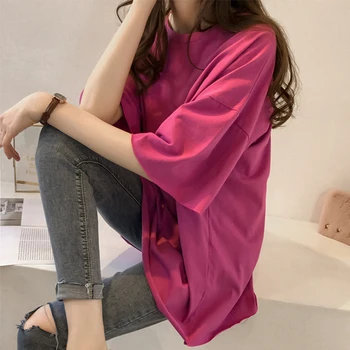 2020 Ženske Roza T-Shirt Poletje Kratek Rokav O Neck Majica S Kratkimi Rokavi Barva Vrhovi Korejski Tees Moda Majica