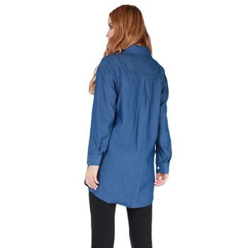 GAOKE Visoko Kakovostne Ženske Denim Bluzo Moda Priložnostne Dolg Rokav Ohlapno Majico Z Gumbi Žepi Blue Jeans, Srajce, Ženske