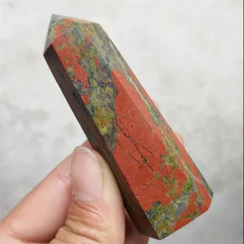 Naravna Zelena Epidote Red Jasper Kristalno Obelisk, Kremen Točke Vzorec