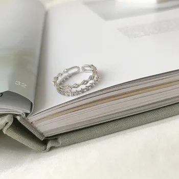 925 Sterling Srebro korejski MINI osebnosti, moda dvojno cirkon odpiranje preprost ženski prstan