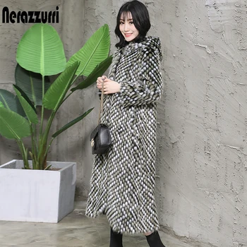 Nerazzurri Barvo specializiranimi za umetno krzno plašč ženske long sleeve hooded elegantno plus velikost ponaredek krzno plašč 5xl 6xl ženska zimski modni 2019