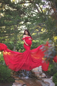 Bombaž Dolgo Porodniškega Fotografija Rekviziti Nosečnosti Šifon Obleko Za Fotografiranje Izven Ramenski Za Ženske Maxi Porodniškega Obleke