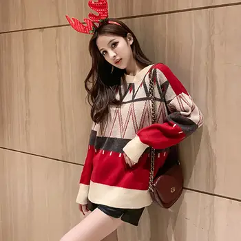 Božič pulover ženske, jeseni in pozimi novo debelo dno pulover dolgo sleeved študentk korejski ohlapen pulover