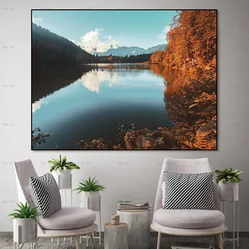 Platno Barvanje Slike, Stenski plakat, umetniške grafike Cvet Forset in Jezero, Pokrajina na platno začetni dekoracijo za dnevno sobo