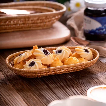 2020 Novo Rattan Kruh Košarico Ovalne Ročno Tkane Čaj, Ki Služijo Pladenj Krožnik Za Stranke, Večerja Zajtrk Shranjevanje Košare