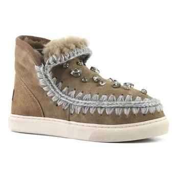 Moug zimski čevlji ženske snow škornji original mini eskimo kamen&kristalno zavezat ročno ovčje kože platformo dame gleženj škornji