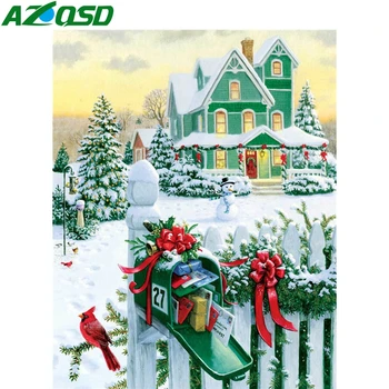 AZQSD Diamond Slikarstvo 5d Hiši Božič Diamond Vezenje Krajine Sneg Mozaik Ročno izdelan Celoten Kvadratni/Krog Vaja Doma Dekor