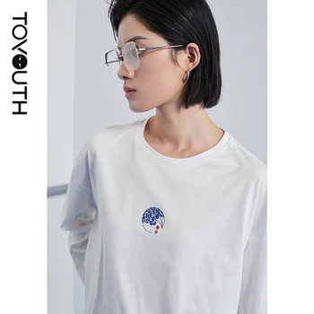 Toyouth Tiskanje Vrh Krog Vratu Modra Bela Dolgo Oplaščeni Priložnostne T-shirt