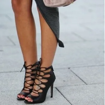 Ženske gleženj sandali, škornji seksi čipke visokih petah black črpalke čevlji dame navzkrižno strappy peep toe stiletto stranka sandali zapatos