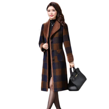 Leiouna Plus Velikost 2020 Modi Nove Zime Dolge Volne Plašči Ženski Ženske Oblačila za Ženske Zimske Kariran Plašč korejski Oblačila Plašči