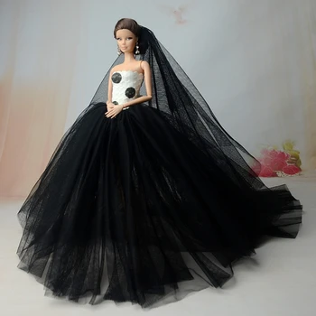 Lutka Obleko Visoko kakovostnih Ročno izdelanih Dolgim Repom Večerno obleko Oblačila, Čipke Poročna Obleka +Tančico Za Barbie 1:6 Lutka Najboljše Darilo