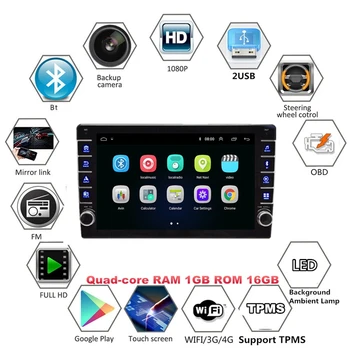8 Inch Nastavljiv WIFI Avtomobilski Stereo Radio Quad-Core Android 8.1 MP5 Predvajalnik Pritisnite Sn GPS Navigator z Gumbom Gumb