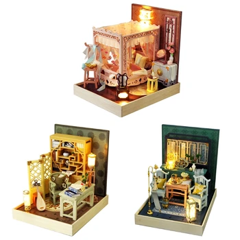 Nove Lutke Miniaturni s Pohištvom, DIY Hiša Kit Plus Prah Dokaz , 1:24 Drobne Hiša Stavba Kit，( Kitajski Stari）