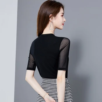 Ženske Bluze Majica Poletje Pol Rokavi Ženske korejski Priložnostne Beading Blusas Femininas Votlih Iz Črno Bluzo Poletne Majice 2020
