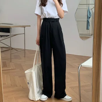 2020 novo korejska različica visoko pasu slim obleko hlače svoboden elegantna pobrisati tla tanke širok noge priložnostne hlače ženske