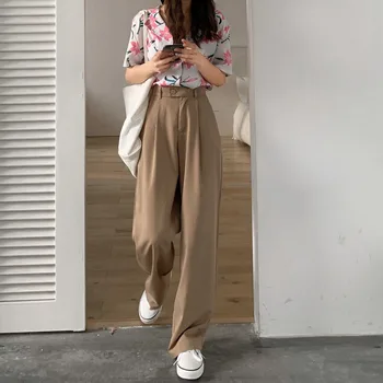 2020 novo korejska različica visoko pasu slim obleko hlače svoboden elegantna pobrisati tla tanke širok noge priložnostne hlače ženske