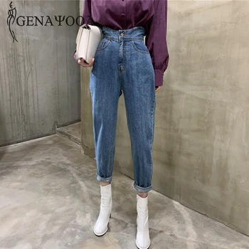 Genayooa Pomlad Visoka Vitka Fant Jeans Za Ženske Ulične Priložnostne Boot Hlače Ženske Svoboden Slim Ženske Jeans 2020 Korejski