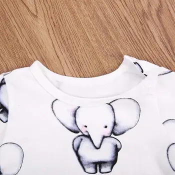 Srčkan Newborn Baby Toddler Fant Oblačila Z Dolgimi Rokavi Slon Bombaž Romper Jumpsuit Playsuit Obleke