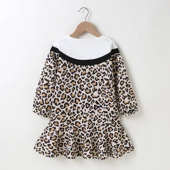2020 Pozimi prišlekov Dekle Obleko Priložnostne Dolg Rokav O Vratu Mozaik Leopard Lok Luštna Dekleta Obleke 2-6T