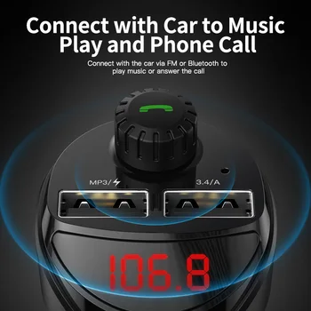 KUULAA Bluetooth 5.0 Avto Polnilec FM Oddajnik Bluetooth Car Audio MP3 Predvajalnik TF Kartice Komplet 3.4 Dvojno USB Avtomobilski Telefon, Polnilnik