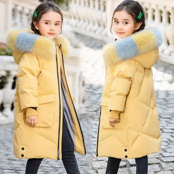 Nova Moda Otroci Pozimi Debel Bombaž Navzdol Hooded Suknjič za Dekleta Dolgo Toplo Vrhnja oblačila Najstniška Dekleta Suknjič 8 10 12 14Years