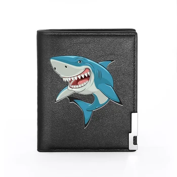 2020 Nov Modni Shark Oblikovanje Tiskanje Črno Pu Usnja Moške denarnice Bifold Imetnik Kreditne Kartice Kratek Torbici, Moški