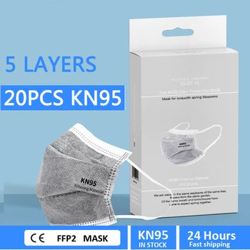 20PCS KN95 5 Plasti Sive Masko oglje, Prah Respirator KN95Mask Varnost Obraz Zaščitne Maske Dustproof Večkratno uporabo FFP2 FFP3