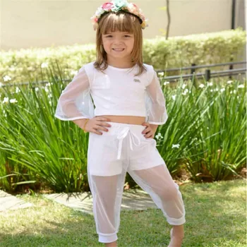 Moda za Malčke Baby Dekle, Fant, Trdna Dolg Rokav Nočni Gaza T-shirt Vrh + Ohlapne Hlače 2PCS Obleko Oblačila, ki
