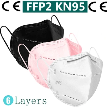FFP2 Črne Maske za Obraz, Usta Masko KN95 6 slojni Filter Pad Zaščitne Maske Varnost Dihanje Mascarillas FFP2 Proti Prahu Hitro Ladjo